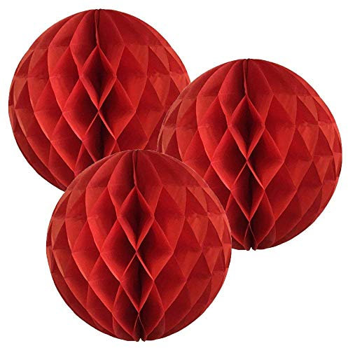 10(25CM) Paper Honeycomb Balls (Pack of 3) Several Colours Available (Red)