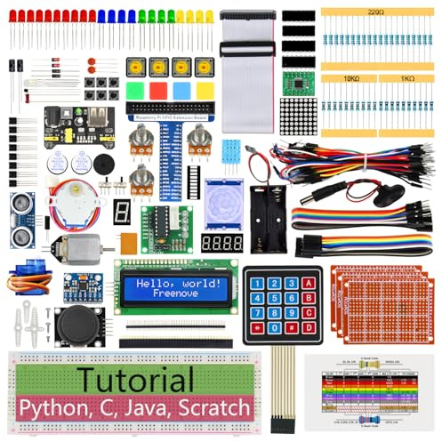 Freenove Ultimate Starter Kit for Raspberry Pi 5 4 B 3 B+ 400 Zero 2 W, 962-Page Detailed Tutorial, Python C Java Scratch Processing Code, 223 Items, 128 Projects (Raspberry Pi NOT Included)