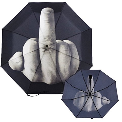 TinaWood Parapluie pliable amusant Doigt d'honneur Cadeau créatif pour homme/femme, Noir (motif majeur), One_Size, Moderne