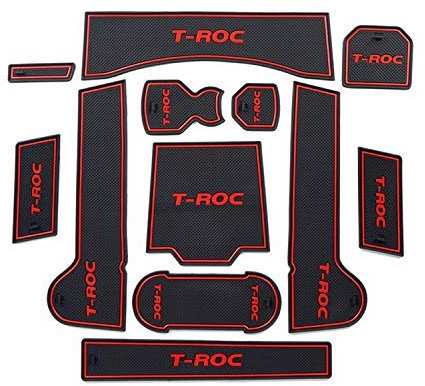 LFOTPP Kompatibel mit T-ROC Auto Styling Innentür Gummi Matte Becherhalter Slot Pad Rubber Mats (Red)