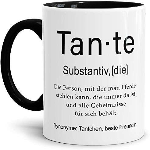 Tassendruck Tasse mit Definition Tante - Wörterbuch/Geschenk-Idee/Dictionary/Beruf/Job/Arbeit/Familie/Innen & Henkel Schwarz
