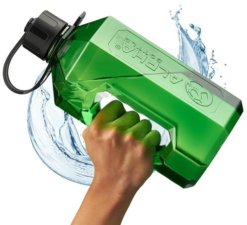 Alpha Designs 2 Litre Water Bottle 2L Large Gym Drinks Water Jug - Green | Big Plastic Jug Water Bottle with Handle for Gym and Travel. Leak Proof Water Bottle with Screw Cap. Reusable and BPA Free.