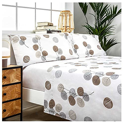 COTTON ARTean Juego sábanas 135 Algodón Orgánico HONDARRIBIA Gris | Incluye 3 piezas: encimera, bajera ajustable, 1 funda de almohada. Certificado OEKO-TEX