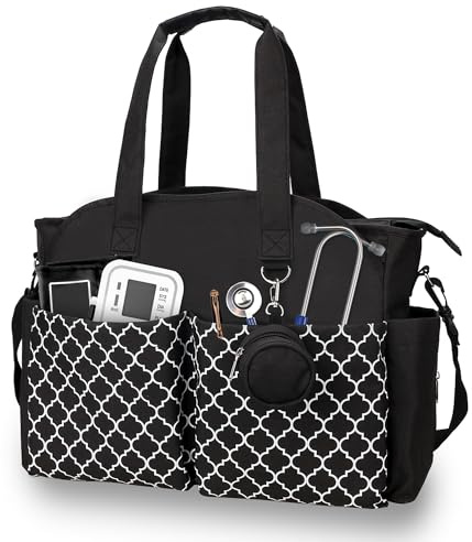 Korolev Sac d'infirmière Sacoche Travail, Sac Fourre-tout pour Infirmière, Sac d'Allaitement avec Plusieurs Poches pour Femme de Travail, Noir
