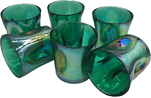 YALOS Set mit 6 bunten Gläsern Murano Collection Happy Drink Gläsern Wasser Wein Likör Ø 90 mm x H 90 mm Murano-Glas Made in Italy (blau sky/grasgrün) (marinegrün)