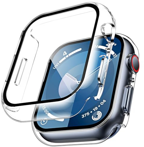 TAURI 2 Stück Hülle für Apple Watch Series 9/8/7 41mm - Klar | [360° stoßfest] mit 9H Gehärteter Glas Displayschutz und Hoher Empfindlichkeit, Kratzfeste Schutzhülle