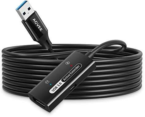 AGVEE [50ft / 15m] USB 3.0 Active Extension Cable, USB3.0 Male to Female Extender Repeater Cord with Signal Booster for Oculus VR, Valve Index, XBox 360 Kinect, 2.5 3.5 Portable Hard Drive, Black