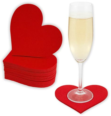 edelkern Lot de 12 dessous de verre en feutre - Cœurs rouges - Dessous de verre décoratifs pour boissons, tasses et verres - Décoration pour mariage, réception, anniversaire et fête
