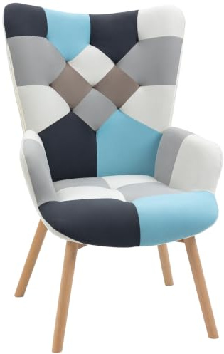 HOMCOM Wohnzimmer Sessel mit Holzbeinen 66x76x98cm Multicolor | Gesteppter Samtbezug.
