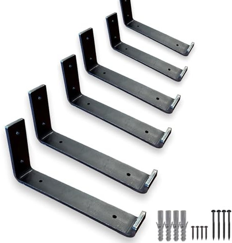 6 Pcs Heavy Duty Shelf Brackets for Scaffold Board Shelving - Shelves Support Industrial Rustic Style (Raw Steel, 225mm UP)