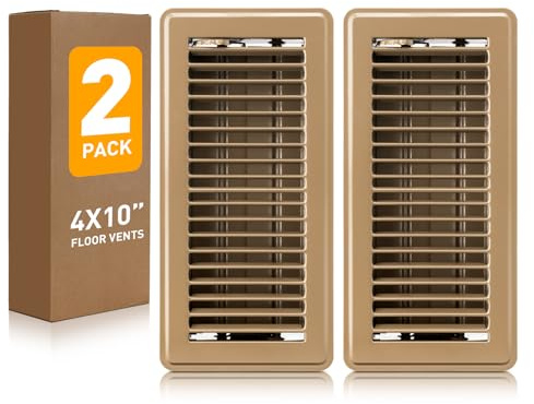 Floor Register 4x10 with Vent Cover Mesh,Duty Steel Floor Vent with Air Vent Filters, Adjustable Vent Deflector for Wall Ceiling Home and Office 2 Pack, Brown