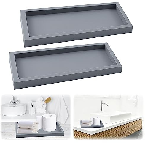 Qivine 2Pcs Bath Tray, Silicone Bathroom Vanity Tray 12x5x0.7 Inch, Rectangular Cosmetics Plate Trays Soap Dispenser Bottle Trays for Perfume Tissues Candles Towel Plant Jewelry