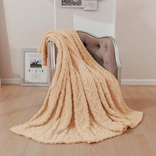 TIANSHU Coperta Pile Leggero, Coperta Divano Coperta Letto Morbida Plaid Divano Confortevole Soffice Anti-pilling a tutte le Stagioni(150x200, Colore sabbia)