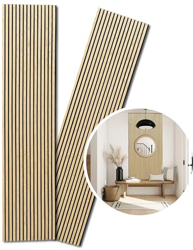 KAISER plastic® Akustikpaneele | Farbe: Eiche | Wandpaneele in verschiedenen Formaten | Deko Wohnzimmer | Wanddeko in Holz | Akustik Paneele Wand | Lamellenwand (240 x 60 cm - 2STK.)