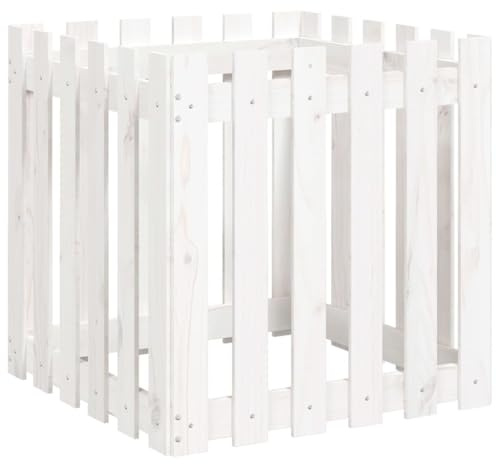 vidaXL Pflanzkübel, Blumenkübel mit Lattenzaun-Design, Pflanzkasten Übertopf für Garten Terrasse, Blumentopf Blumenkasten, Weiß 60x60x60 cm Kiefernholz