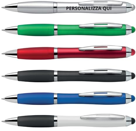 PENNE PERSONALIZZATE CON STAMPA A COLORI UV, PENNE TOUCH IN PLASTICA (50 PEZZI, BIANCO)