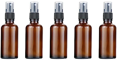 JAWSEU Flacon Pulvérisateur en Verre 50ml 5PCS Flacon Spray Vide Bouteille de Voyage Rechargeable Flacons en Verre Ambre Vide Réutilisables Petit Bouteille Spray pour Parfum Huiles Essentielles