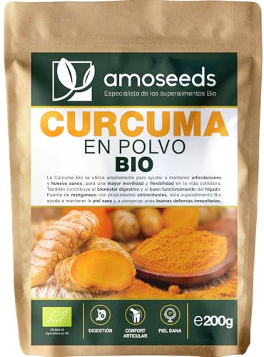 Cúrcuma en polvo Bio 200G | 100% Raíces de Cúrcuma Orgánica con Curcumina | Articulaciones, Digestión | Para Comidas, Golden Latte | Primera Calidad