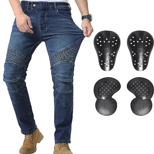 CTBQiTom Mens Motorcycle Jeans Motorbike Trousers Protective Motorbike Pants with Removable CE Armour,Blue,XS=28W/30L