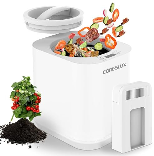 CORESLUX Elektrischer Komposter für Küche, 4L Elektrischer Kompostbehälter, Verwandeln Sie Lebensmittelabfälle in natürlichen Kompost, Food Cycler, Schnellkomposter Smarte Kompostier Maschine, Weiß