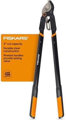 Fiskars Ratchet Drive Anvil Lopper 32 Inch Heavy Duty Tree Trimmer, 2 inch Cut Capacity, Riveted Handles for Easy Squeeze Cutting Power