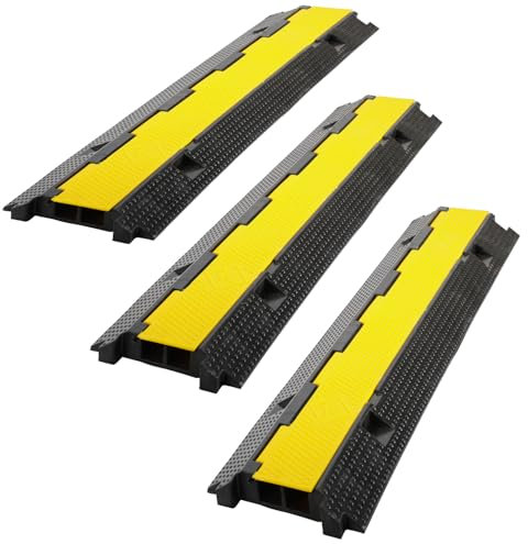 Fiqops Ponte cavi 3 pezzi 2 canali, 101 x 25 x 5 cm, ponte per cavi in gomma, design modulare, protezione per cavi per parcheggi, colore nero