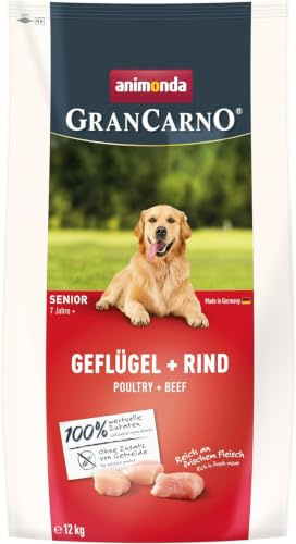 animonda Grancarno Senior Alimento seco para Perros sin Cereales, Aves de Corral y Vacuno (1 x 12 kg), Comida Seca para Perros Mayores sin Gluten ni Trigo