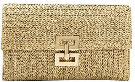 TOFBS Bolso de Paja para Mujer Verano Bolso de Mano Elegante Bolsa de Noche Ratán Sobre Embrague para Viaje Fiesta Vacación(Caqui)