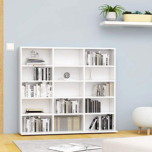 CINDERFUL CD-Regal Weiß 102x23x89,5 cm Holzwerkstoff,CDRegal Weiß | Platzsparend für Schallplatten und mehr | 15 Fächer | Aus Holzwerkstoff Mediaaufbewahrung