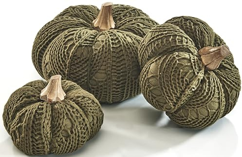 Kobolo Dekokürbis Dekoration Dekoobjekt Deko Kürbis aus Textil - Set aus 3 Größen - grün dunkelgrün