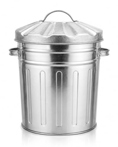 Unibos 15L Galvanised Metal Dustbin with Lid and Side Handles, Small Indoor Outdoor Rubbish Bin, Rust-Resistant Steel Waste Bin for Kitchen, Bathroom, Office, Garden and Pet Waste, Silver