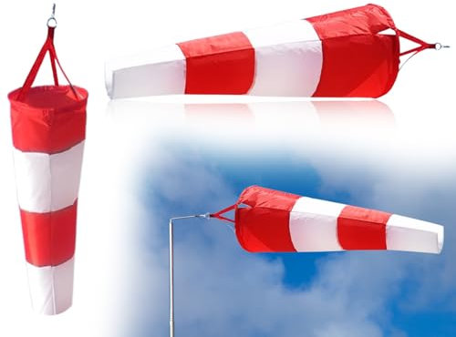 AOYEGIC manica a vento per esterni,banderuola,borsa per manica a vento,indicatore di direzione del vento per la misurazione del vento con cintura in poliestere a righe(rosso e bianco,80 cm)