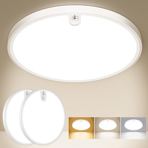 Led Deckenleuchte mit Bewegungsmelder innen - 2er Lampe mit Bewegungsmelder Innen Deckenlampe Led 18W 2000LM 3000K 4000K 6500K Rund Weiss Wandleuchte Wandlampe Sensor Licht für Flur Keller Bad Treppen
