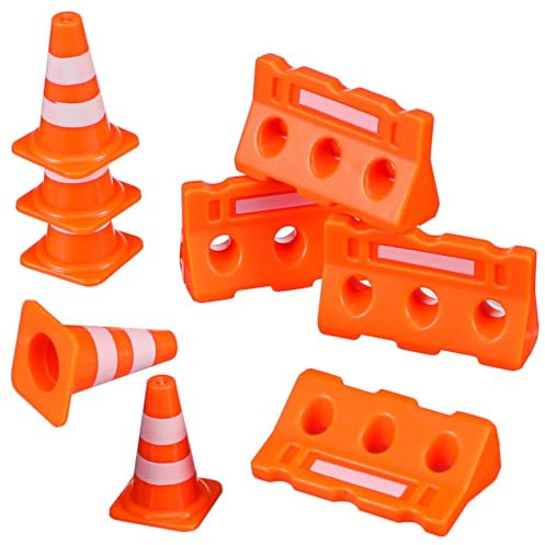 ULDIGI Mini Verkehrszeichen Und Leitkegel Aus Robustem Kunststoff Lernspielzeug Für Junge Mädchen Zur Spielerischen Verkehrserziehung Mit Orangenen Markierungshütchen Und Wasserbarrieren