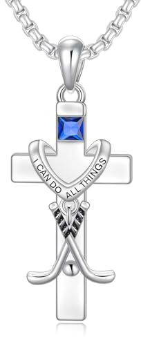 ROMANTICWORK Kreuz Hockey Kette 925 Sterling Silber Hockey Anhänger Halskette I CAN DO All Things Eishockey Schmuck Geschenk für Herren Damen Hockeyspieler Athleten Sportliebhaber Sportfans