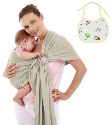 Aolso Tragetuch Baby, Verstellbare Ergonomische Babytrage, freihändige Babytrage, dehnbares Babytragetuch mit Babylätzchen, Tragetuch für Neugeborene(Khaki)