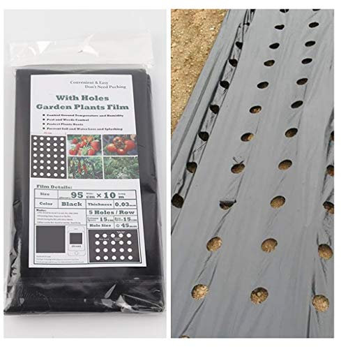 HFRSE Película Perforada Negra For Invernadero, 5 Agujeros, 95 Cm × 10 M, For Plantas De Jardinería, Película De PE Perforada De Plástico, Membrana De Acolchado For Fresas.