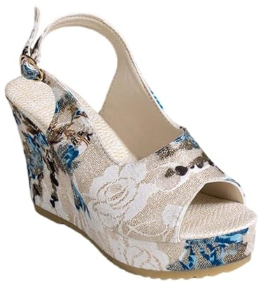 Generico Sandali Zeppa Estivi Da Donna a Punta Plateau Basso Scarpe Con Tacco Espadrillas Con Fibbie E Cinturini Moda Antiscivolo Sandalo Comode Sposa Con Plateau Sandali Con Zeppa Estivi