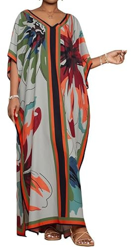 Bsubseach Kaftan Cover Ups for Swimwear Women Plus Size Caftan Dress Beach Coverup Summer Loungewear Grey Butterfly
