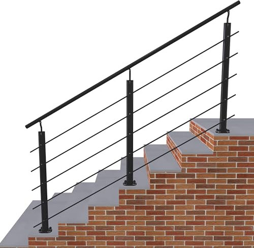AICA Barandilla de aluminio - barandilla de escalera, interior y exterior para escaleras, balcón, cortable - fijaciones al suelo 200x100cm