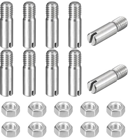 sourcing map 10 perni cilindrici con intaglio, M5 x 18 mm, in acciaio inox 304, con filettatura esterna, viti con scanalatura con dado per installazione di mobili e armadi (GB878)