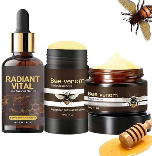 3PCS Bee Venom Anti Wrinkle Skin Care Sets-Bee Venom Face Cream&Neck Cream Stick& Face Serum,Facial Sets for Women Fade Fine Lines,Bee Suit,Wrinkle Filler&Skin Tightening