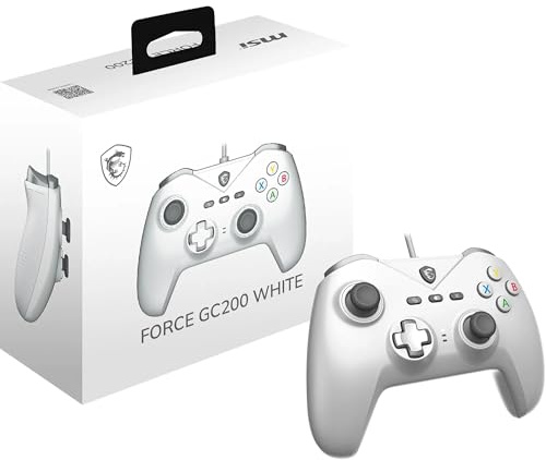 MSI FORCE GC200 WHITE Manette de jeu filaire pour PC - Gâchettes à effet Hall, joysticks analogiques perfectionnés, deux moteurs de vibration, USB 3.0 - Filaire