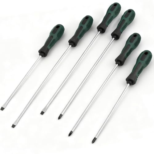 6 Piece Long Screwdriver Set with 3 Phillips & 3 Flat Heads Professional Magnetic Screwdriver Set with Ergonomic Grip Professional Magnetic Slotted Phillips Screwdrivers for Electronics & DIY Repair