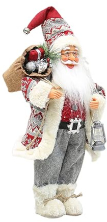 Statuette di Babbo Natale - 46 centimetri Figura da Tavolo - Bambola Santa Claus In Piedi,Borsa inclusa per Natale Compleanno Camera Finestra per Display Famiglia Colleghi
