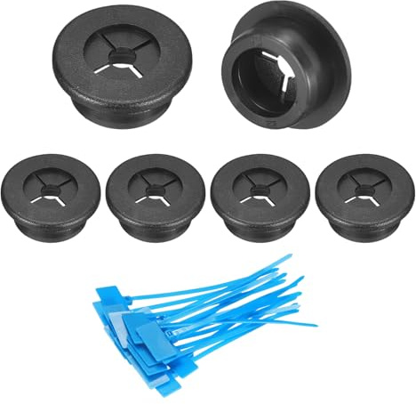 QUARKZMAN 6 Piezas De Pasacables, 7/8(22mm) Protector De Goma Para Escritorio Con Bridas Marcadas Para Protección De Cables En Hogar Y Oficina, Negro