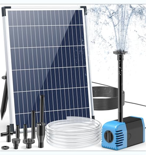 Biling Fuente solar para exteriores, 12 W, 605 L/H, silenciosa, bomba solar con 4 boquillas y manguera, fuente solar para exteriores, estanque pequeño de jardín, 5 ㎡, mini cascadas, macetas