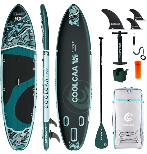 COOLCAA Mermaid SUP Board, 350 cm (extra grande) Stand Up Paddling Board Gonfiabile Stand Up Paddle Board con 86 cm Extra Larghezza, Tavola da pesca con accessori e borsa per il trasporto per adulti