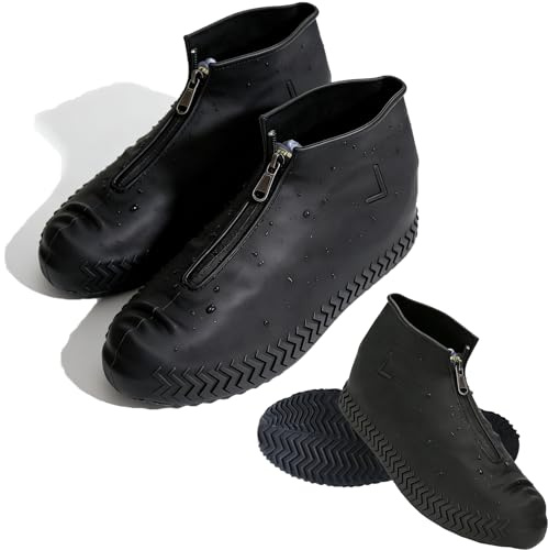 Ahigh Lot de 2 paires de couvre-chaussures imperméables de pluie avec fermeture éclair pour homme et femme - Housse en silicone réutilisable antidérapante pour pluie, neige et boue