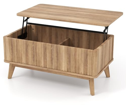 CASART Lift Up Top Coffee Table, Wooden Center Table with Lift Tabletop & Hidden Compartments, Lifting Rectangular Sofa Side Cocktail Table for Living Room Office